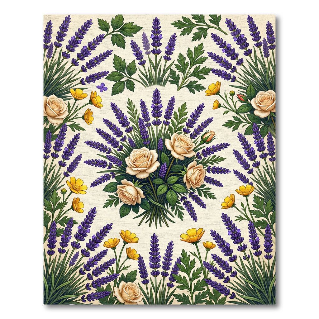 Elegant Lavender and Yellow Rose Bouquet Rug