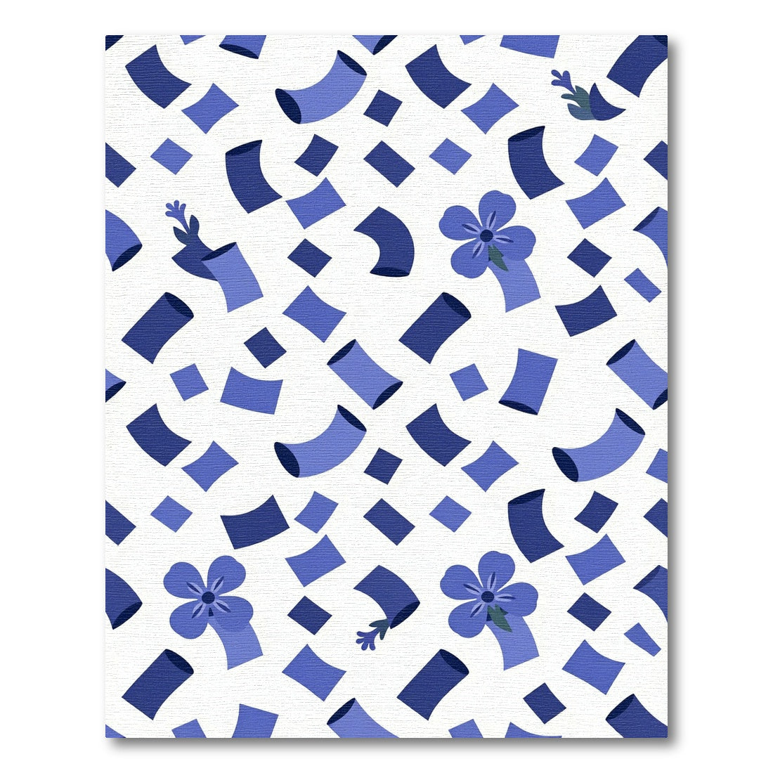 Whimsical Blue Floral Scattered Squares Rug