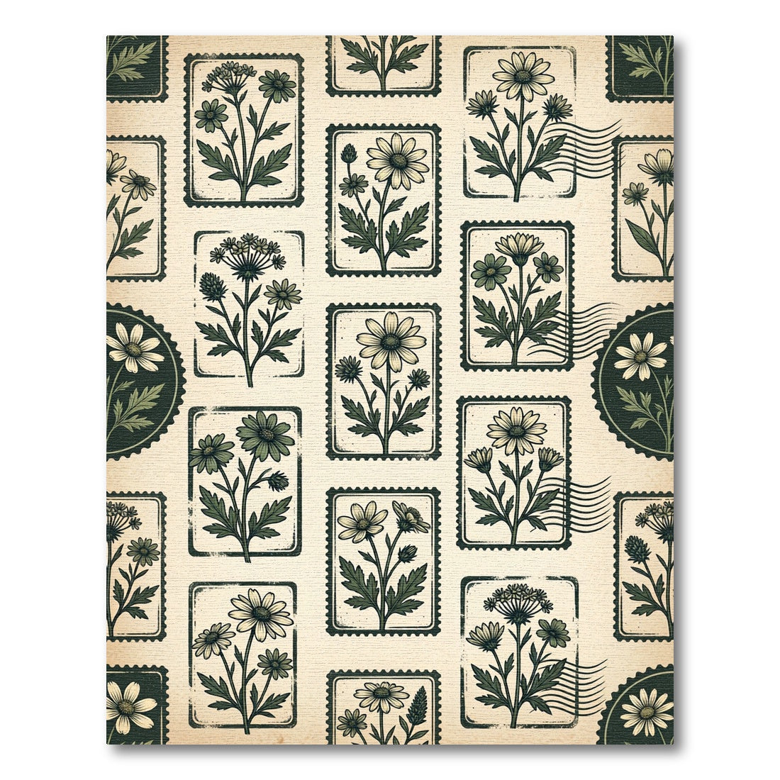 Vintage Botanical Postage Stamp Floral Field Rug