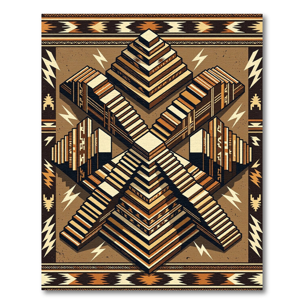 Earthy Geometric stepped Pyramid Totem Rug