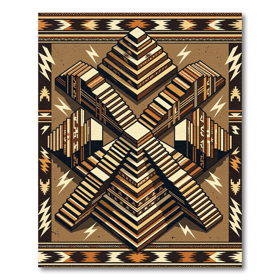 Earthy Geometric stepped Pyramid Totem Rug
