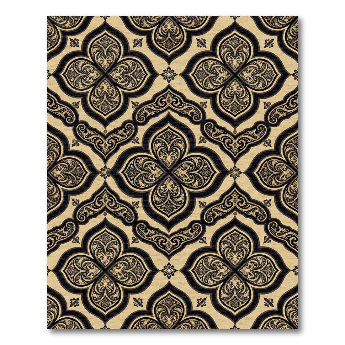 Elegant Gold Black Quatrefoil Damask Rug