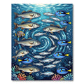 Vibrant Blue Deep Sea Schooling Fish Rug