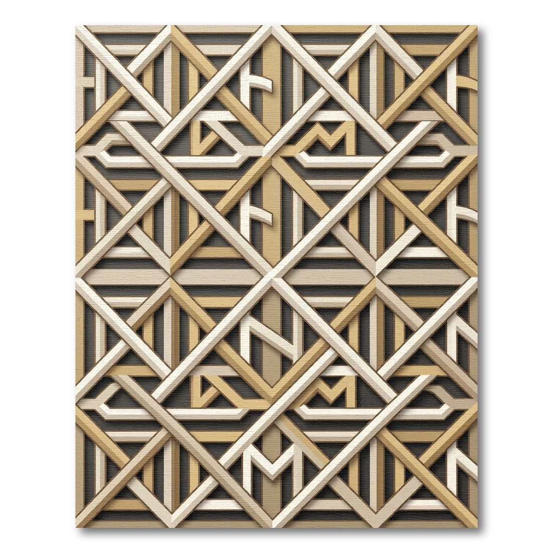 Golden Geometric Interlocking Linear Lattice Rug