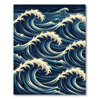 Japanese Woodblock Inspired Navy Wave Rug