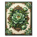 Elegant Sage Peony Ornate Framed Botanical Rug