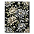 Monochrome Peony Floral Botanical Black Cream Rug