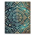 Aqua Teal Floral Medallion Relief Rug