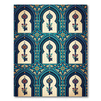 Ornate Teal Arch Floral Key Tapestry Rug
