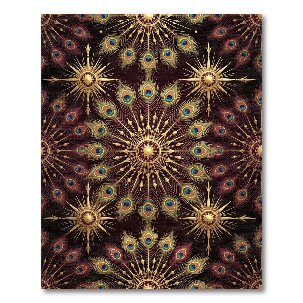 Golden Peacock Feather Mandala Medallion Rug