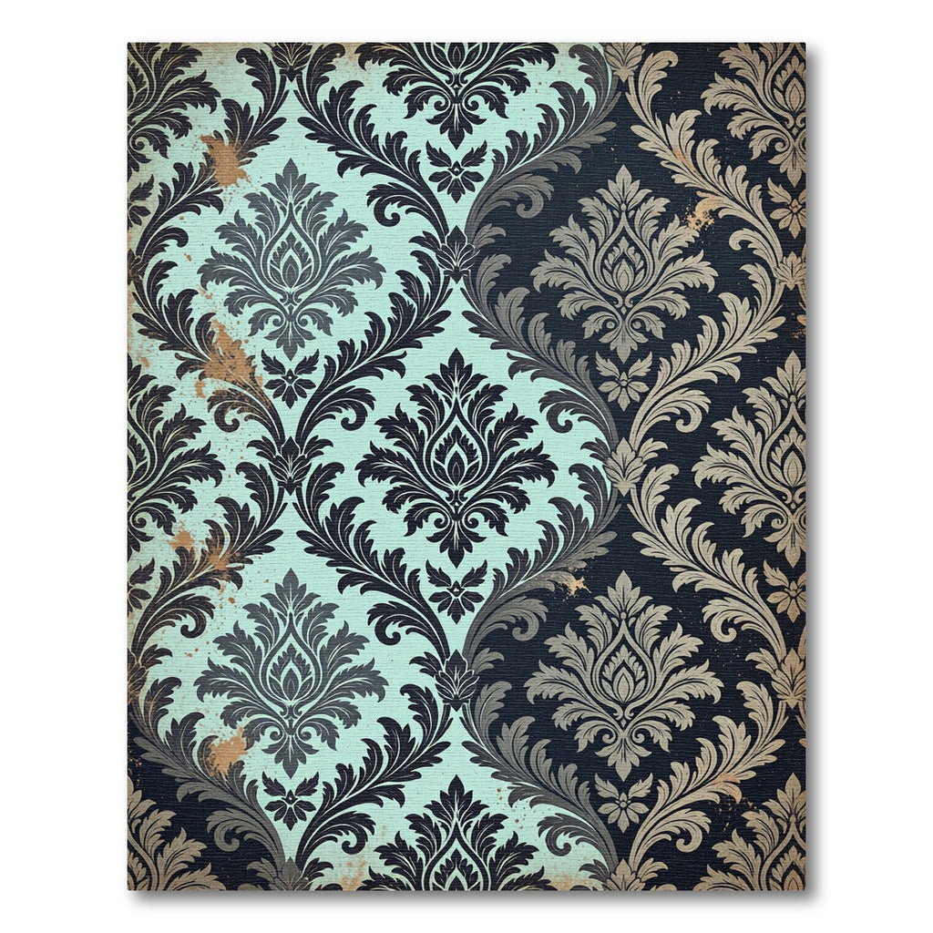 Two-Tone Aquamarine and Charcoal Damask Rug