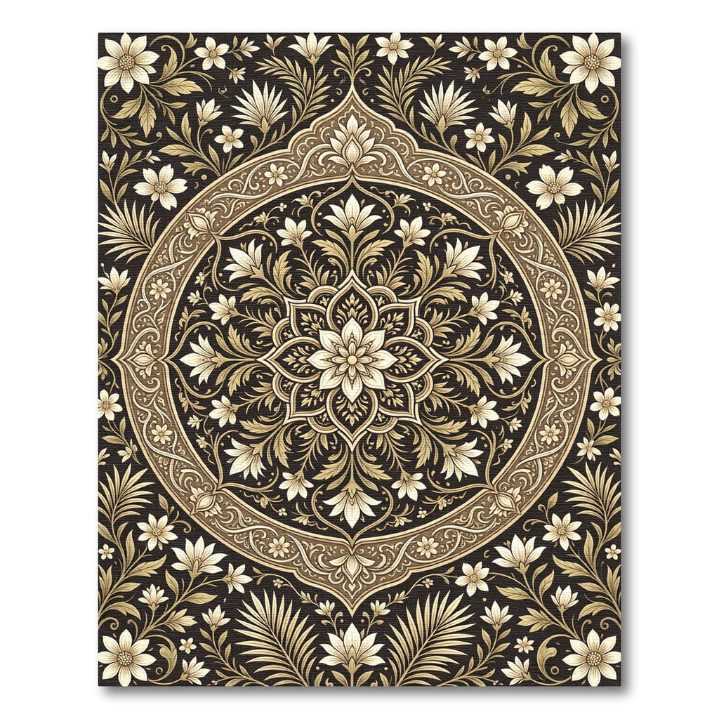 Antique Gold Floral Medallion Composition Rug