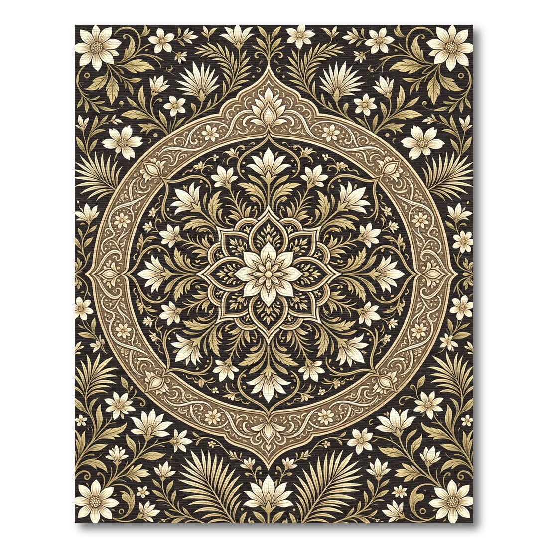 Antique Gold Floral Medallion Composition Rug