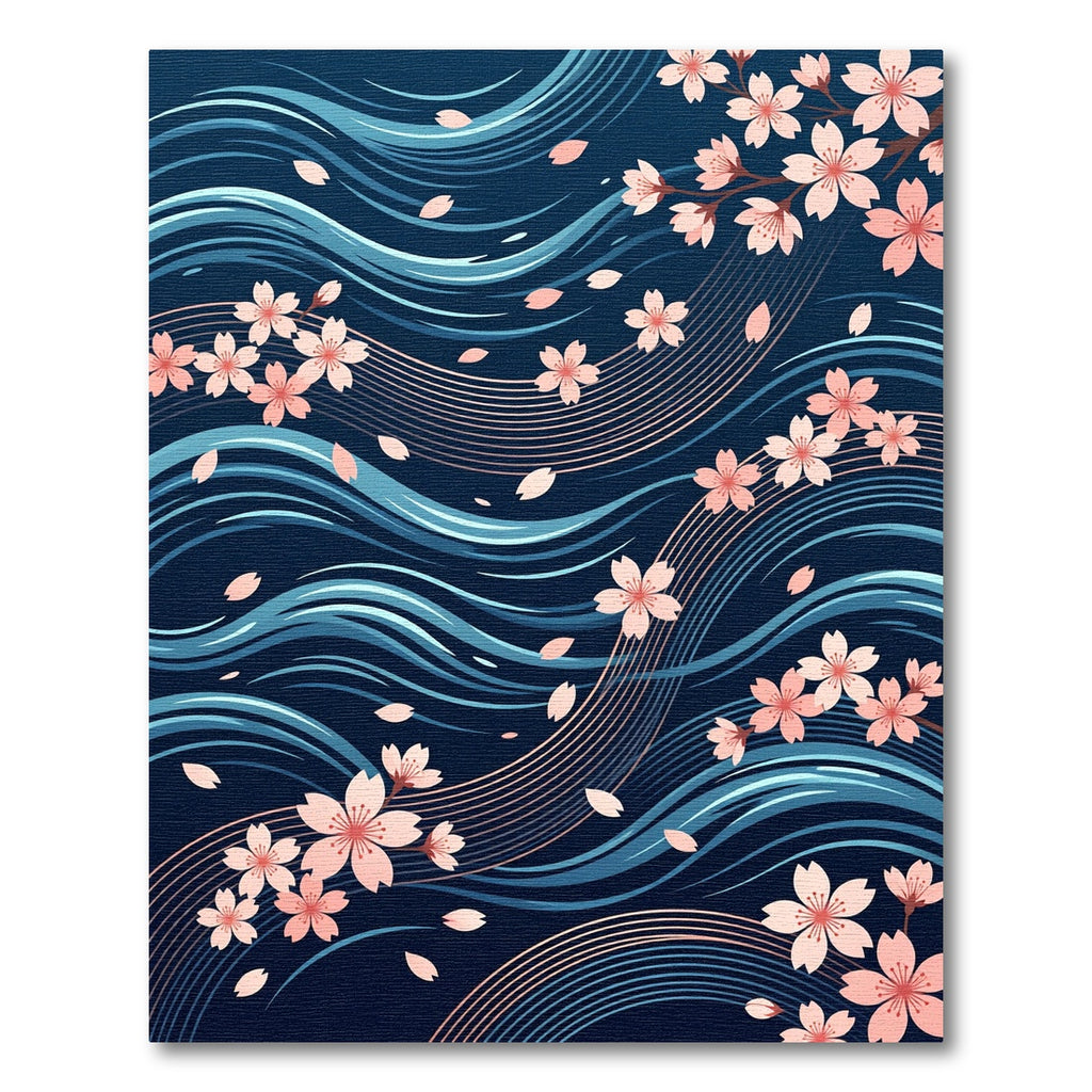 Floating Cherry Blossom Navy Wave Flow Rug