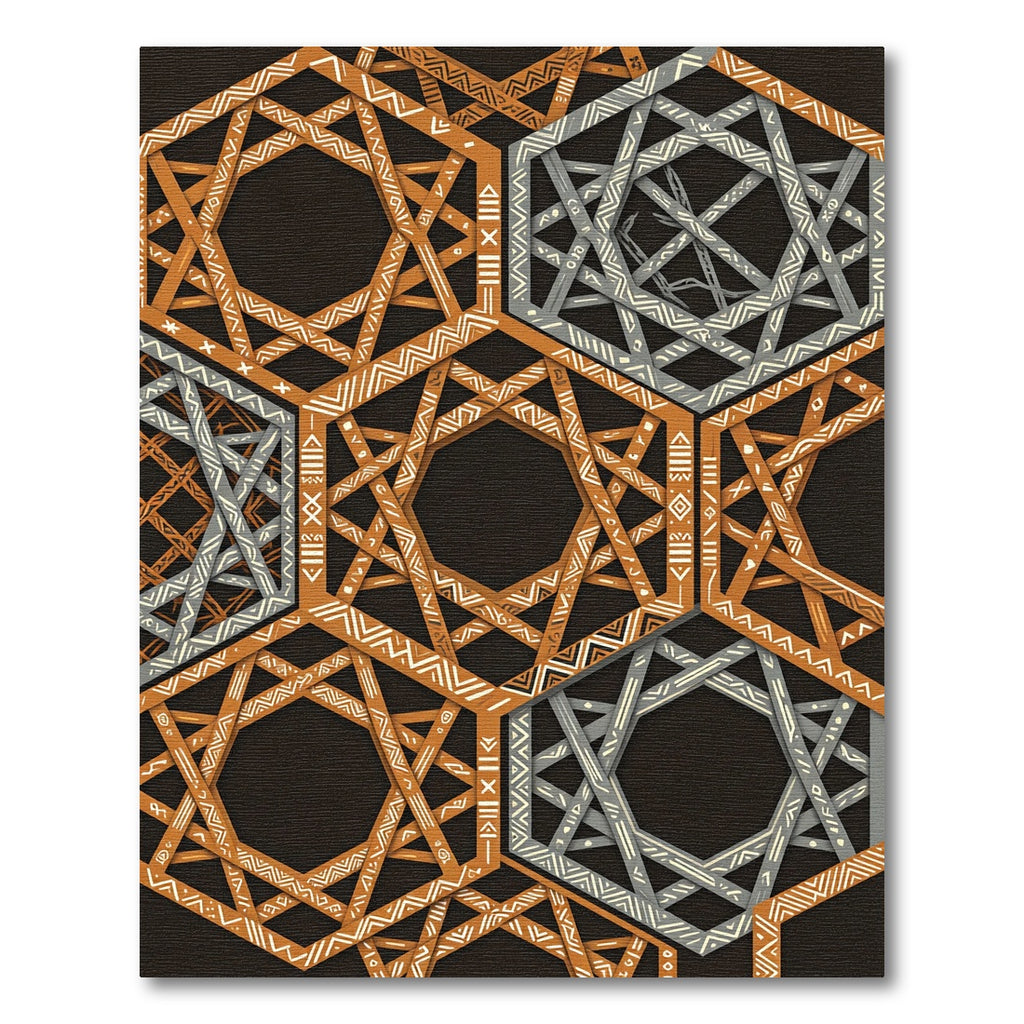 Copper and Silver Geometric Hexagon Rug