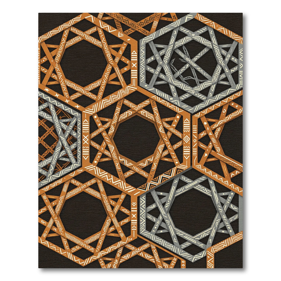 Copper and Silver Geometric Hexagon Rug