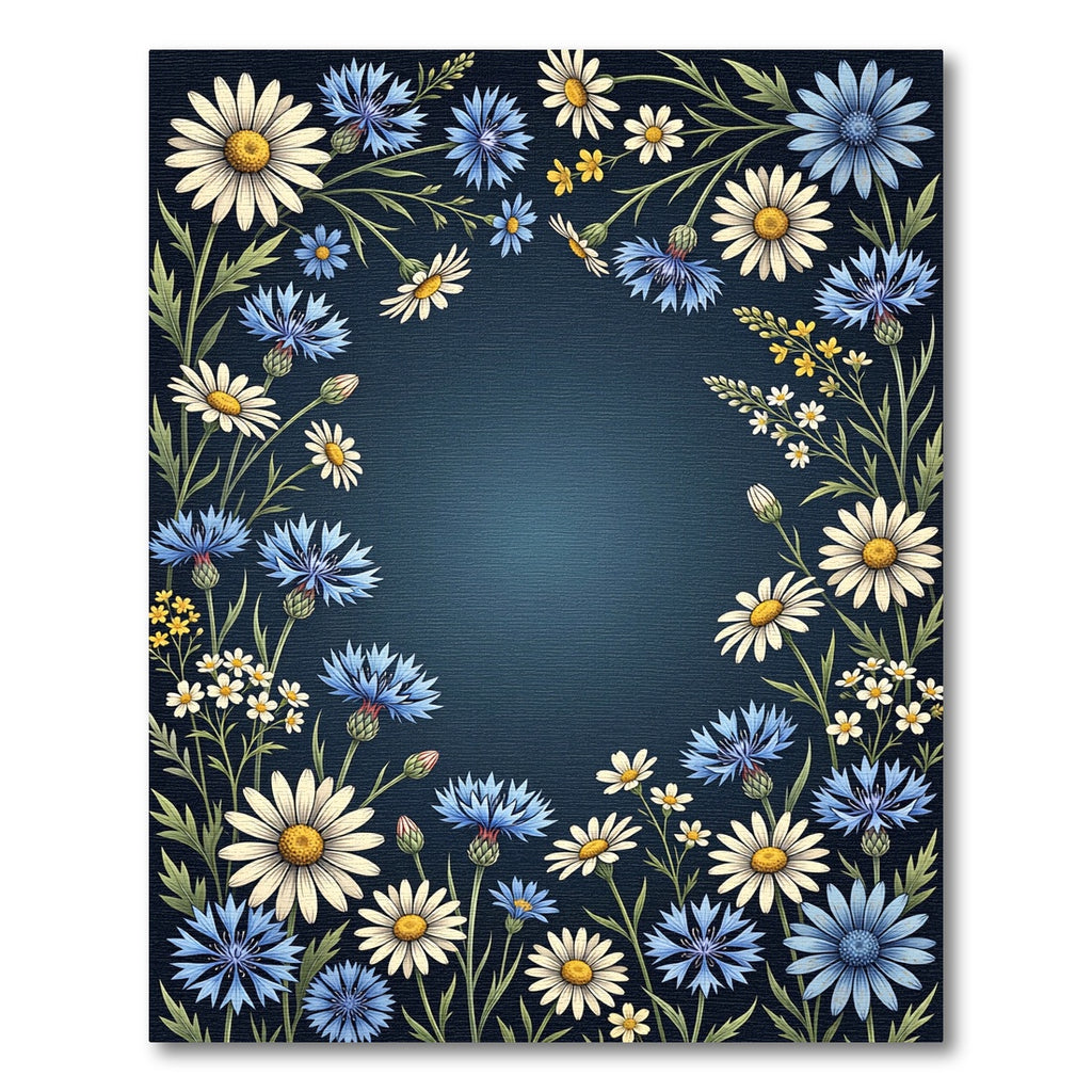Wildflower Meadow Navy Botanical Frame Rug