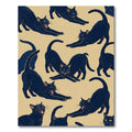 Whimsical Stretching Black Cat Illustration Rug