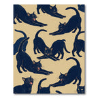 Whimsical Stretching Black Cat Illustration Rug