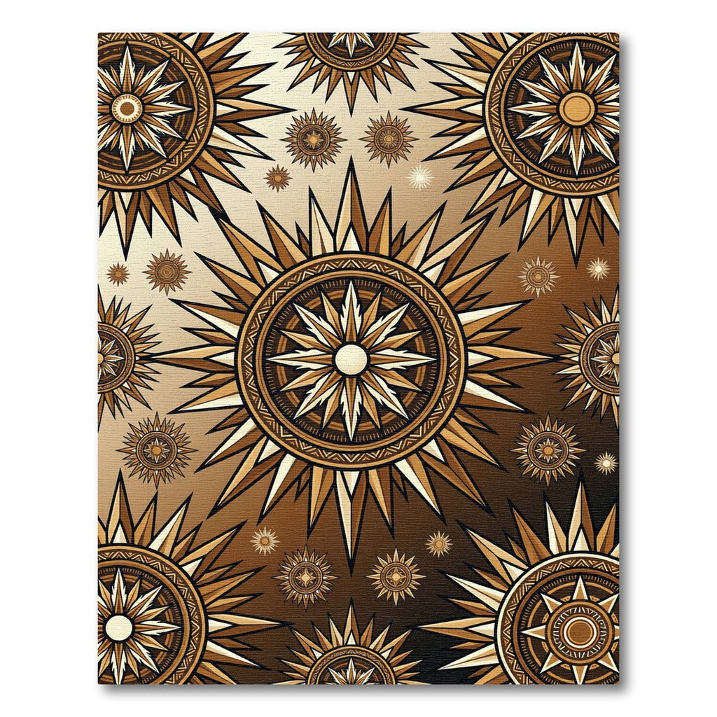 Golden Celestial Sunburst Geometric Medallion Rug