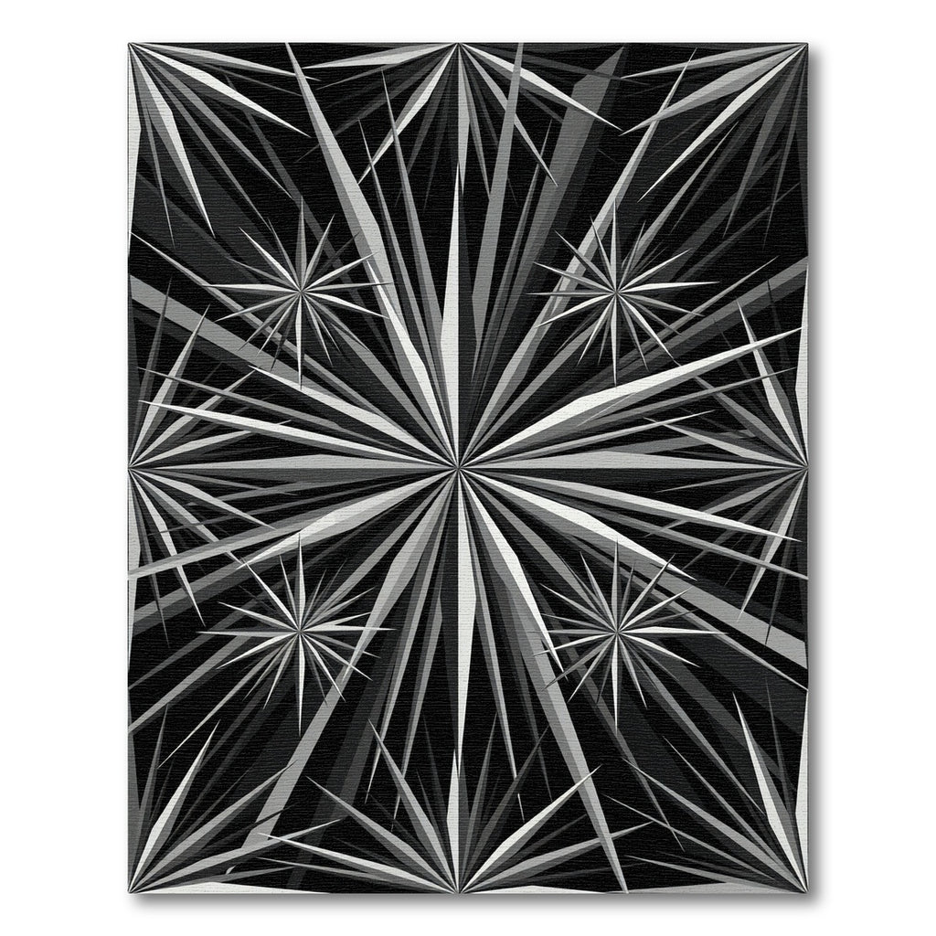 Sharp Black White Starburst Rays Rug