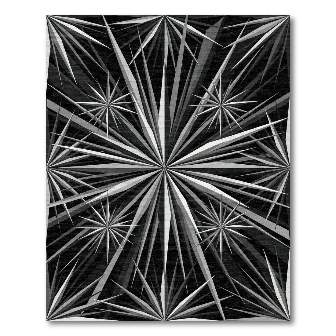 Sharp Black White Starburst Rays Rug
