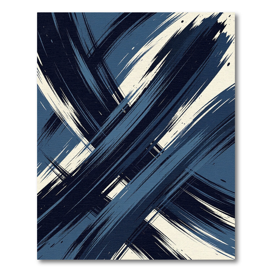 Modern Navy Blue Abstract Brushstroke Rug