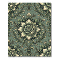 Sage Damask Rose Floral Scroll Rug