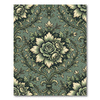 Sage Damask Rose Floral Scroll Rug