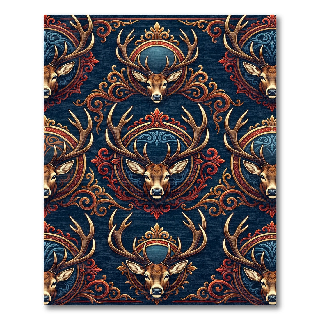 Ornate Regal Stag Royal Blue Gold Rug