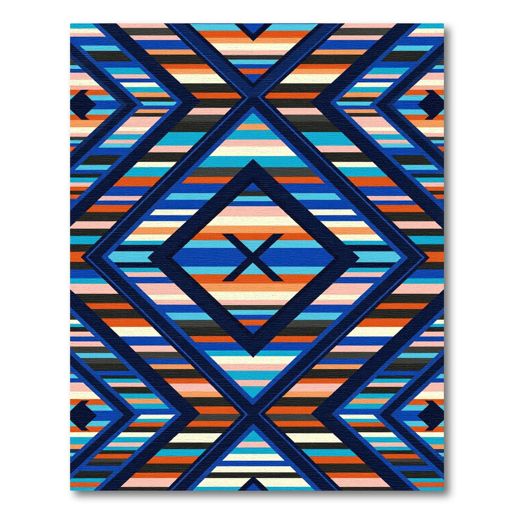 Vibrant Geometric Blue Orange Diamond Multistripe Rug