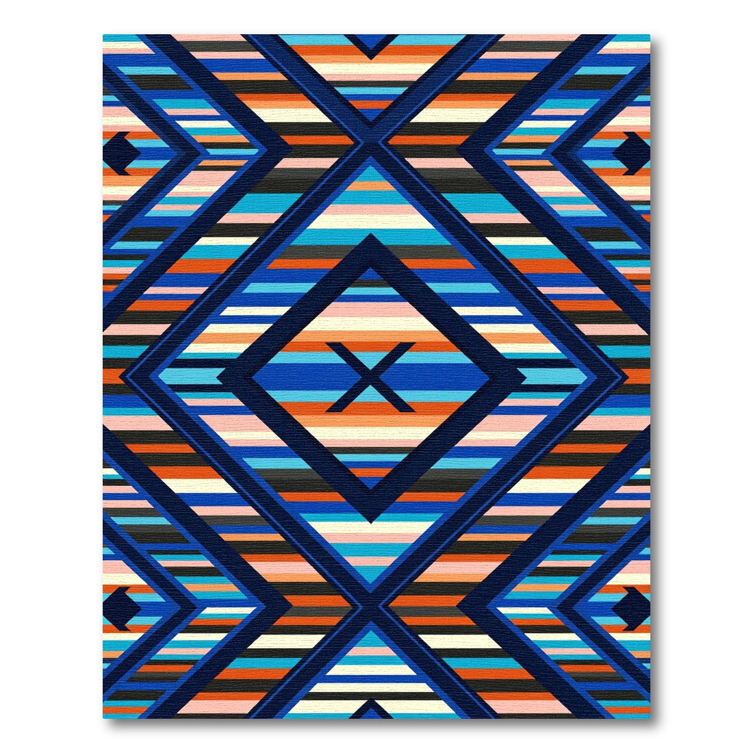 Vibrant Geometric Blue Orange Diamond Multistripe Rug