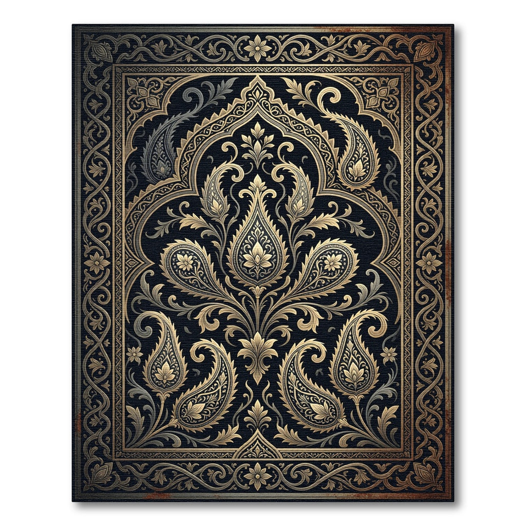 Dark Gold Ornate Paisley Scroll Art Rug