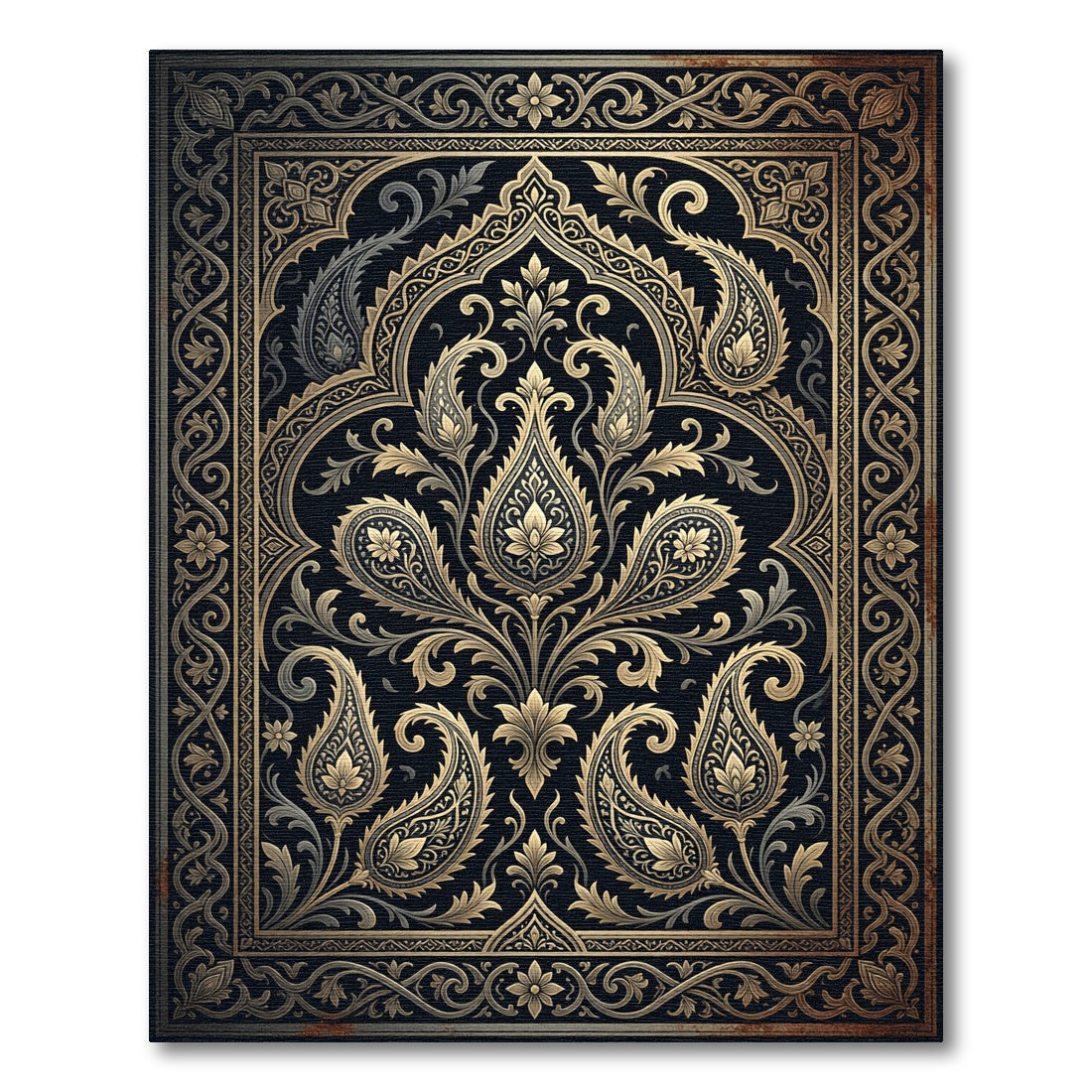 Dark Gold Ornate Paisley Scroll Art Rug