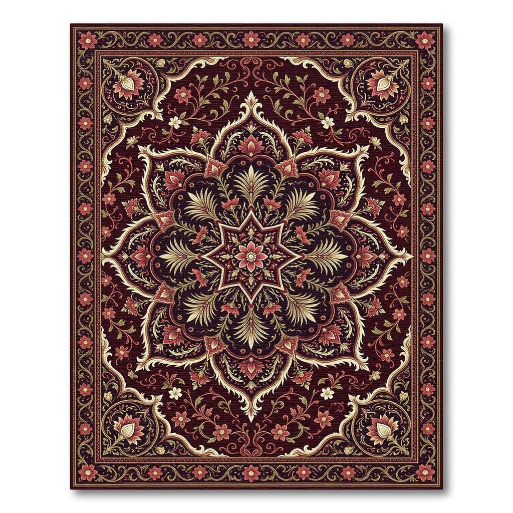 Deep Burgundy Floral Medallion Rug