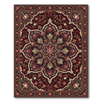 Deep Burgundy Floral Medallion Rug