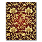 Golden Floral Vine Red Background Rug