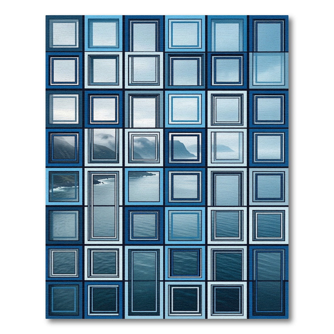 Modern Blue Sea Coast Window Grid Rug
