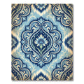 Blue Damask Floral Scroll Medallion Rug