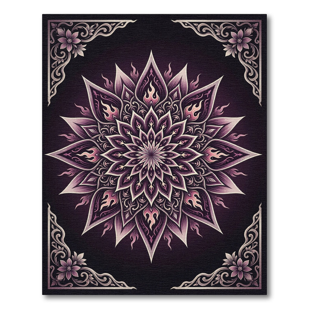 Ornate Plum Lotus Flame Mandala Rug