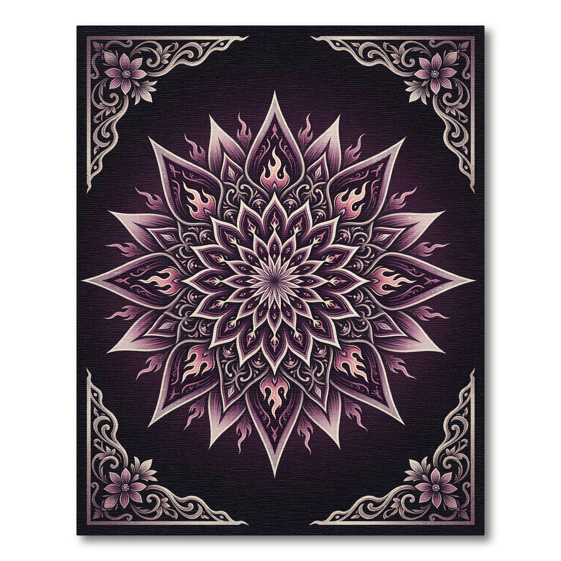 Ornate Plum Lotus Flame Mandala Rug