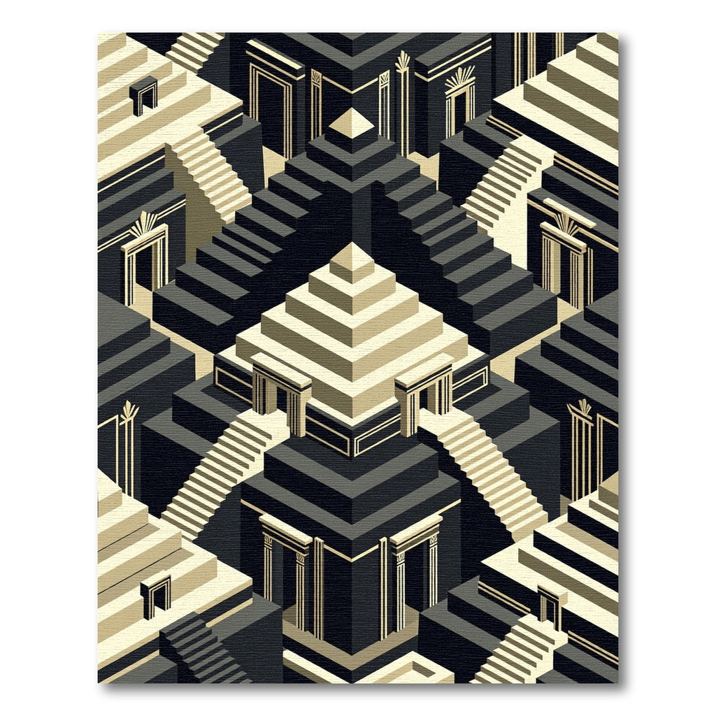 Black Gold Geometric Staircase Illusion Rug