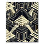 Black Gold Geometric Staircase Illusion Rug