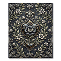 Gothic Black Heart Floral Damask Rug