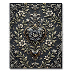 Gothic Black Heart Floral Damask Rug