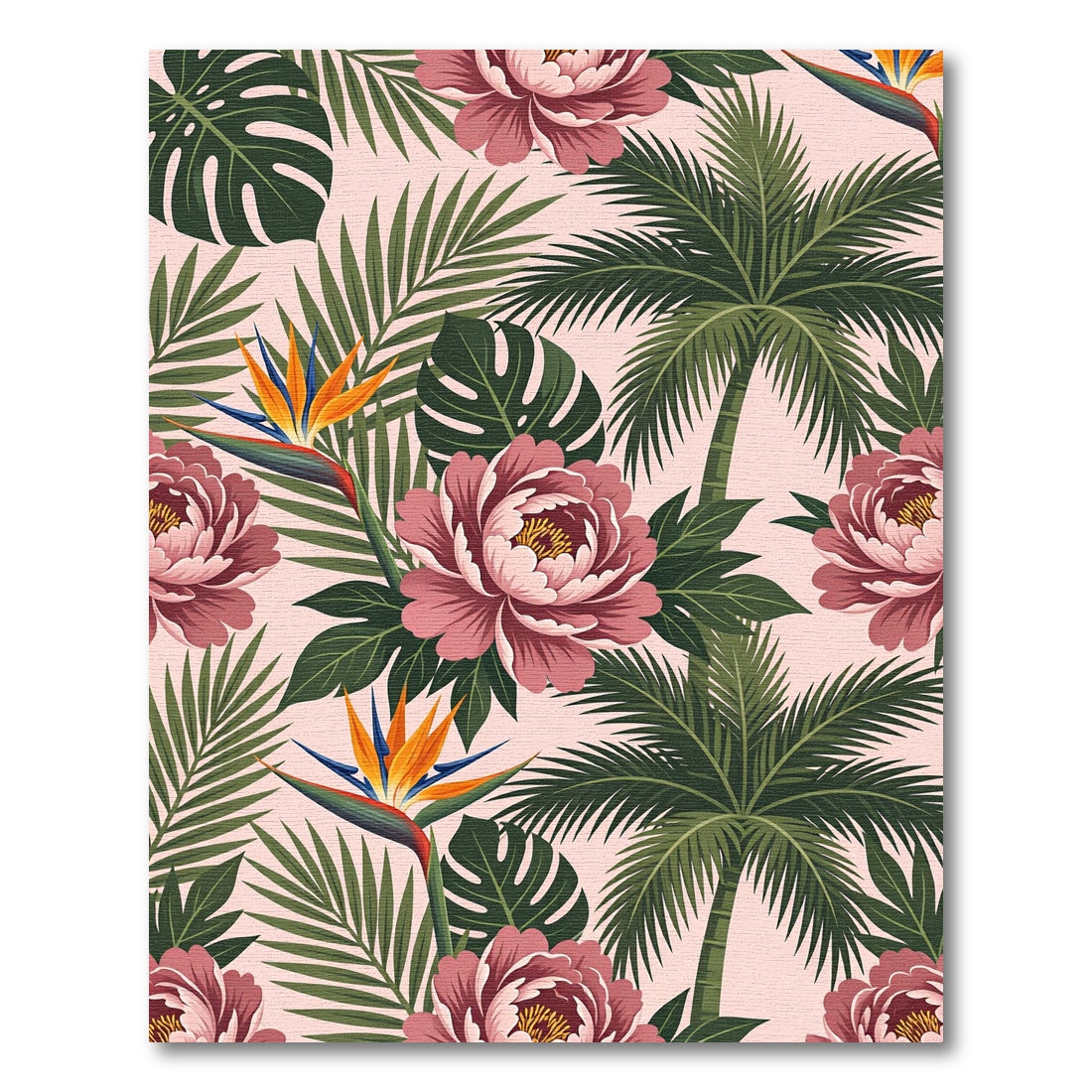 Blush Tropical Peony and Palm Leaf Rug