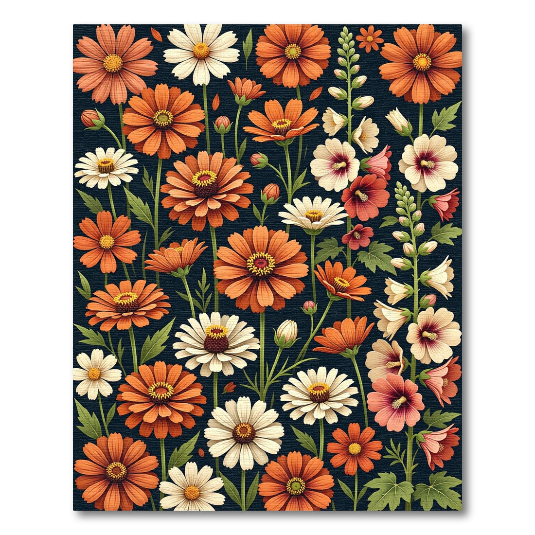 Autumnal Orange and White Meadow Floral Rug