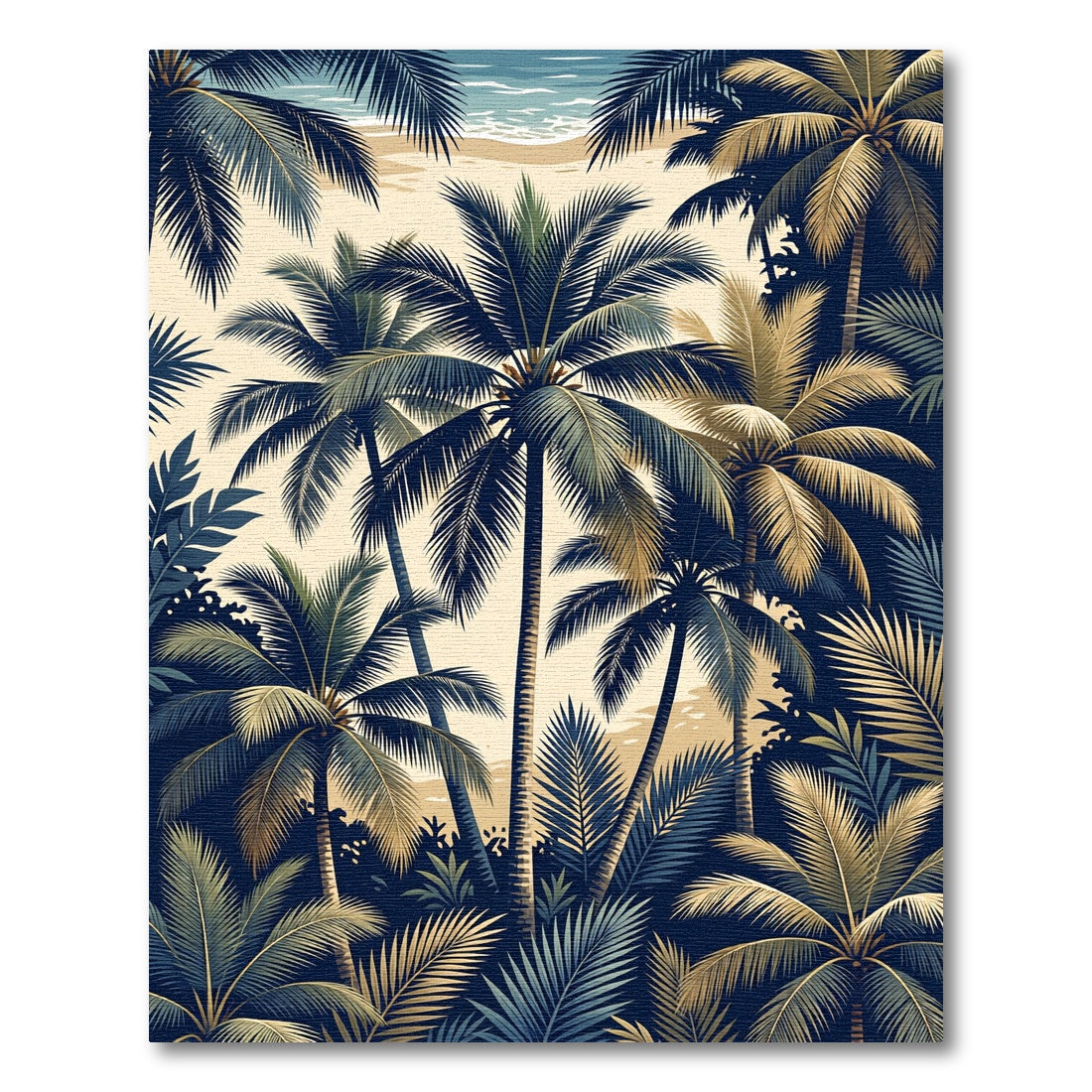 Lush Navy and Gold Tropical Palm Rug