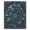 Ornate Blue Floral Vine Swirl Rug