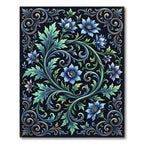 Ornate Blue Floral Vine Swirl Rug